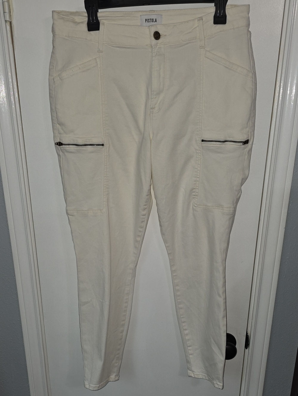 pistola Cream Cargo Skinny Jeans with Zip Pocket Accents